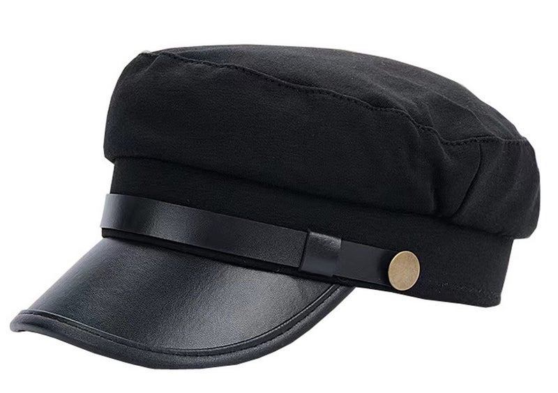 Brcus Mens Womens Newsboy Cap Yacht Captain Sailor Hat Cabbie Baker Boy Peaked Beret Black - Image 1